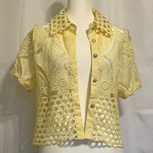Lizette Collection Yellow Guipure Lace Crop Light Jacket